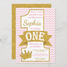 Princess First Birthday Invitation | Roze en goud