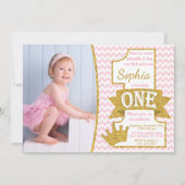 Princess First Birthday Invitation | Roze en goud Kaart (Voorkant)
