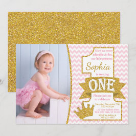 Princess First Birthday Invitation | Roze en goud Kaart