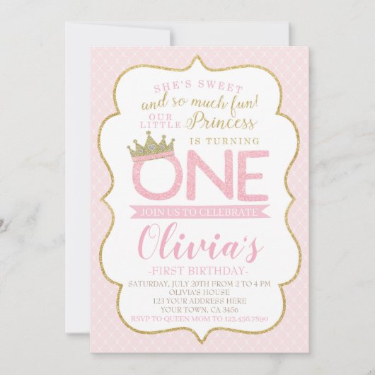 Princess First Birthday Kaart (Voorkant)