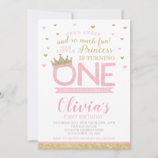 Princess First Birthday Kaart (Voorkant)