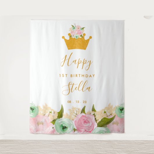 Princess First Birthday Party Tapestry Backdrop Wandkleed (Voorkant)