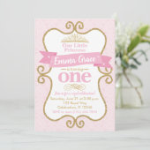 Princess First Birthday Pink and Gold Party Kaart (Staand voorkant)