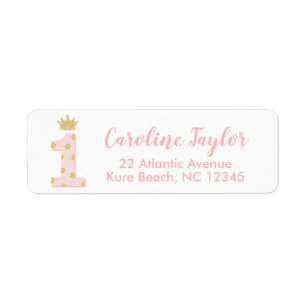 Princess First Birthday Pink Gold Glitter Adres Etiket