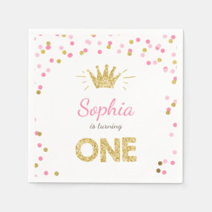 Princess First jarig Paper Napkin Gold Pink Servet