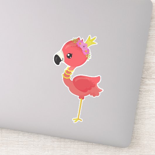 Princess Flamingo, Crown, Cute Flamingo, Flowers Sticker (Detail)