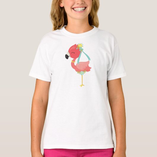 Princess Flamingo, Crown, Flowers, Cute Flamingo T-shirt (Voorkant)