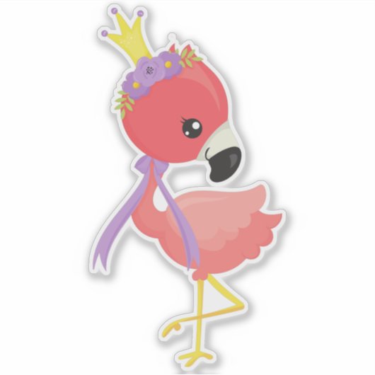 Princess Flamingo, Cute Flamingo, Flowers, Crown Sticker (Voorkant)