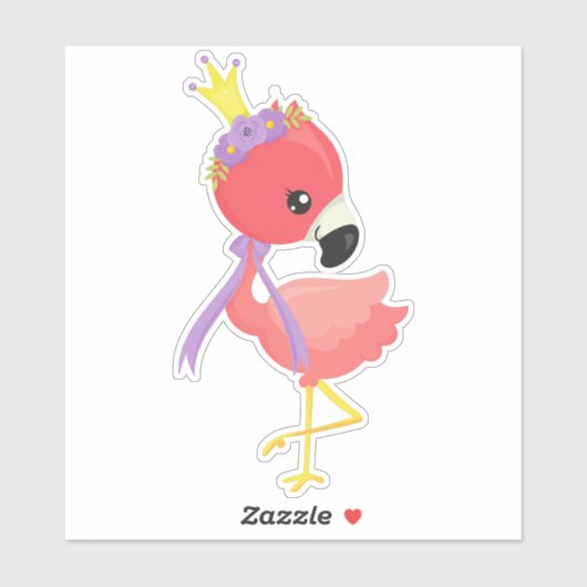 Princess Flamingo, Cute Flamingo, Flowers, Crown Sticker (Vel)