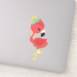 Princess Flamingo, Flowers, Crown, Cute Flamingo Sticker