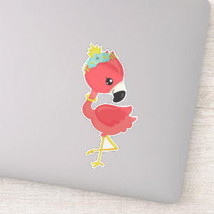 Princess Flamingo, Flowers, Crown, Cute Flamingo Sticker