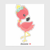 Princess Flamingo, Flowers, Crown, Cute Flamingo Sticker (Vel)