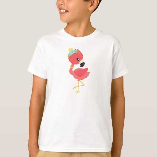 Princess Flamingo, Flowers, Crown, Cute Flamingo T-shirt (Voorkant)