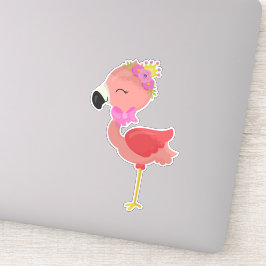 Princess Flamingo, Flowers, Cute Flamingo, Crown Sticker