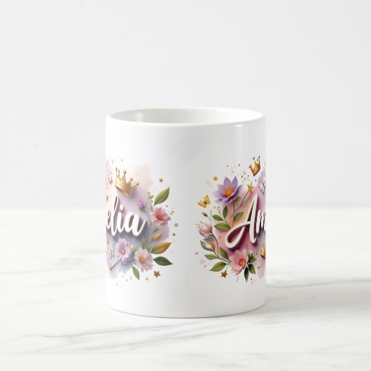 Princess Floral Custom Mug – Personalized Name Koffiemok (Center)