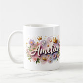 Princess Floral Custom Mug – Personalized Name Koffiemok (Links)
