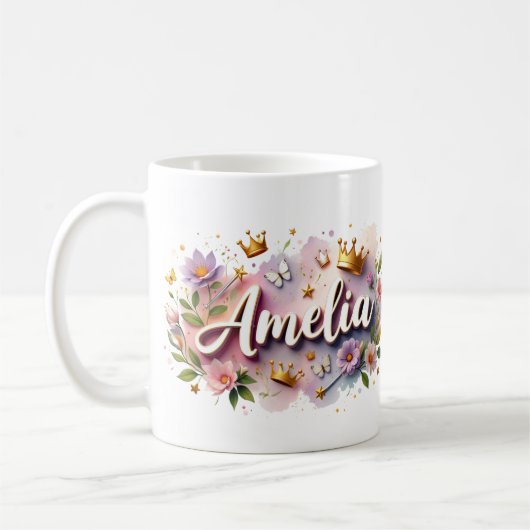 Princess Floral Custom Mug – Personalized Name Koffiemok (Links)