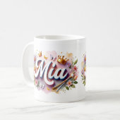 Princess Floral Custom Mug – Personalized Name Mia Koffiemok (Voorkant links)