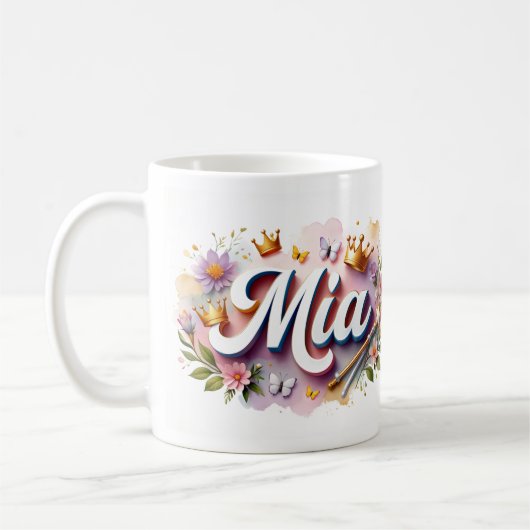 Princess Floral Custom Mug – Personalized Name Mia Koffiemok (Links)
