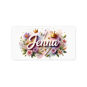 Princess Floral Naam Etiketten – Gepersonaliseerde