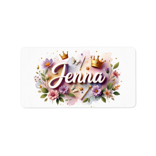 Princess Floral Naam Etiketten – Gepersonaliseerde (Voorkant)