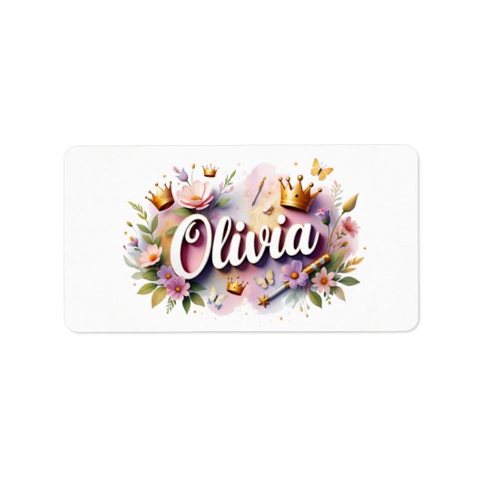 Princess Floral Name Labels – Personalized Sticker (Voorkant)