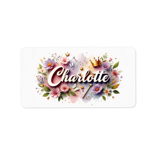 Princess Floral Name Labels – Personalized Sticker (Voorkant)