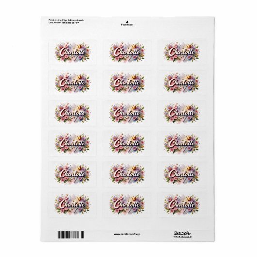Princess Floral Name Labels – Personalized Sticker (Full Sheet)