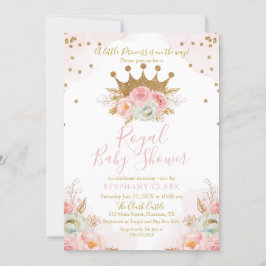 Princess Floral Pink & Gold Baby Shower Invitation Kaart