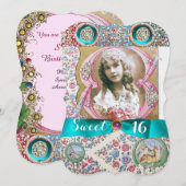 PRINCESS FLORAL SWEET 16 BIRTHDAY PARTIJ MET PAREL KAART (Voorkant / Achterkant)