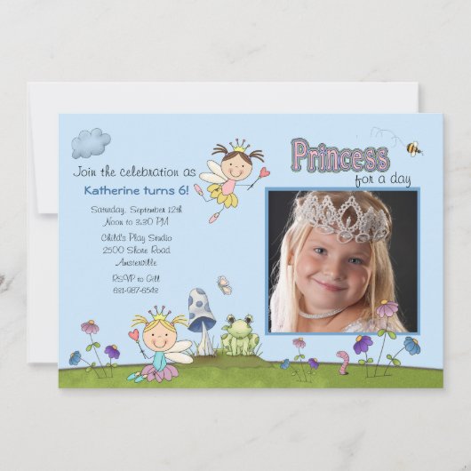Princess for the Day Photo Birthday Party Invite Kaart (Voorkant)
