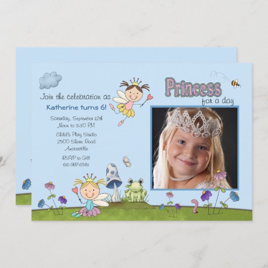 Princess for the Day Photo Birthday Party Invite Kaart (Voorkant / Achterkant)