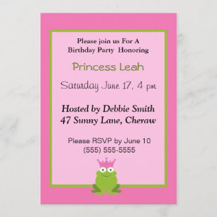 Princess Frog Birthday Invitation. Kaart