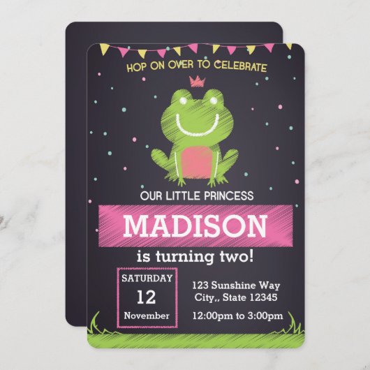 Princess Frog Birthday Uitnodiging (Voorkant / Achterkant)