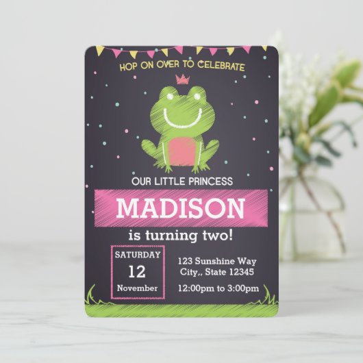 Princess Frog Birthday Uitnodiging (Staand voorkant)