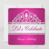 Princess Fuchsia White Diamond Tiara Birthday Kaart (Voorkant)