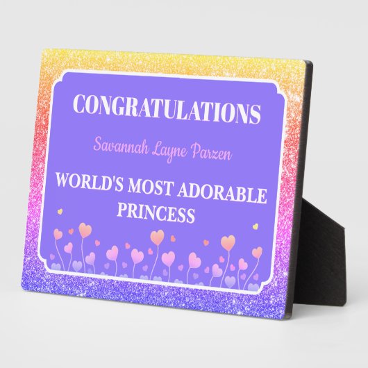 Princess! Fun Personalized girl tabletop plaque Fotoplaat (Zijkant)
