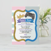 Princess & Gaming Joint Boy Girl Birthday Invites Kaart (Staand voorkant)