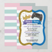 Princess & Gaming Joint Boy Girl Birthday Invites Kaart (Voorkant / Achterkant)