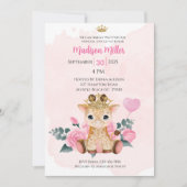 Princess Giraffe Pink Floral Baby shower Invitat Kaart (Voorkant)