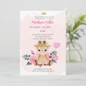 Princess Giraffe Pink Floral Baby shower Invitat Kaart (Staand voorkant)