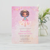 Princess Girl Afro-Amerikaanse Glitter Verjaardag Kaart (Staand voorkant)