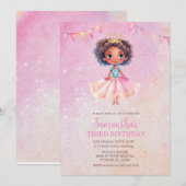 Princess Girl Afro-Amerikaanse Glitter Verjaardag Kaart (Voorkant / Achterkant)
