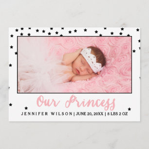 Princess Girl Baby Birth koninklijke fotokaart Aankondiging