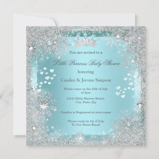 Princess Girl Baby shower Blauwgroen Blue Heart Br Kaart (Achterkant)