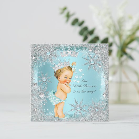 Princess Girl Baby shower Blauwgroen Blue Hearts B Kaart (Staand voorkant)