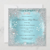 Princess Girl Baby shower Blauwgroen Blue Hearts B Kaart (Achterkant)