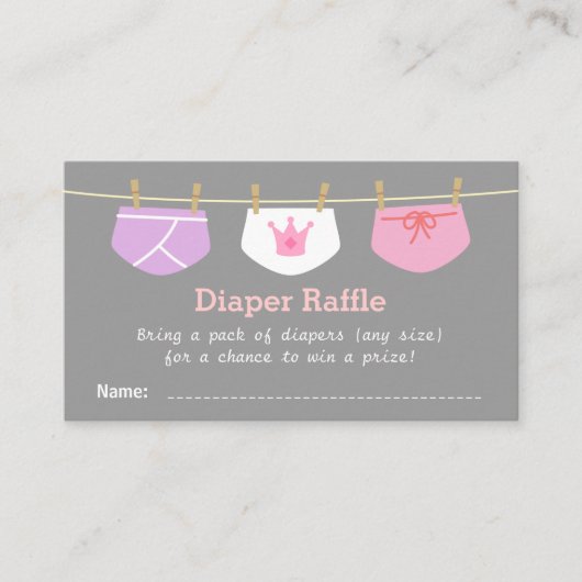 Princess Girl Baby shower, Luier Raffle Tickets Informatiekaartje (Voorkant)