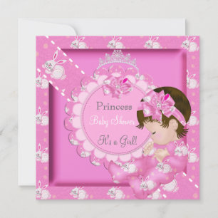 Princess Girl Baby shower Pink Cute Bunnies Kaart