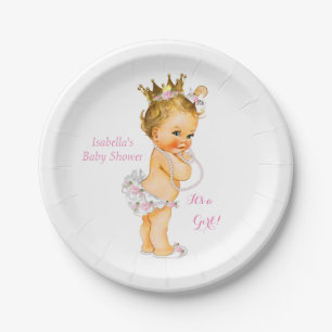 Princess Girl Baby shower Pink Gold Crown Blonde Papieren Bordje